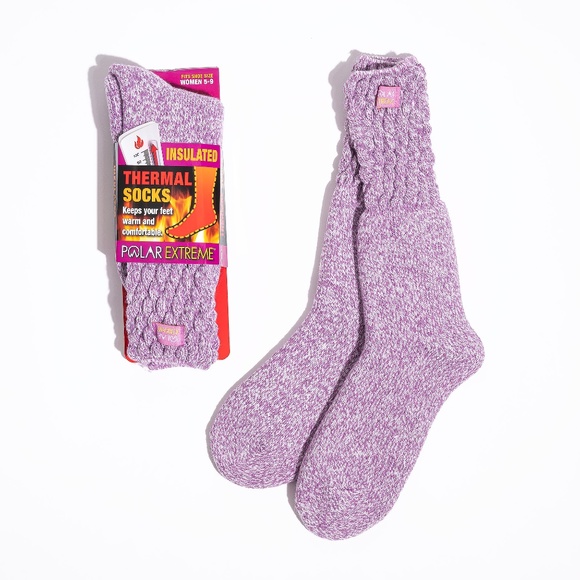 Marled Pink Textured Insulated Thermal Crew Socks - Picture 3 of 4